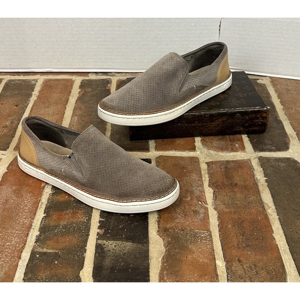 UGG Adley Perf Stardust Gray Leather‎ Sneakers Suede Slip On Shoes Women 6.5